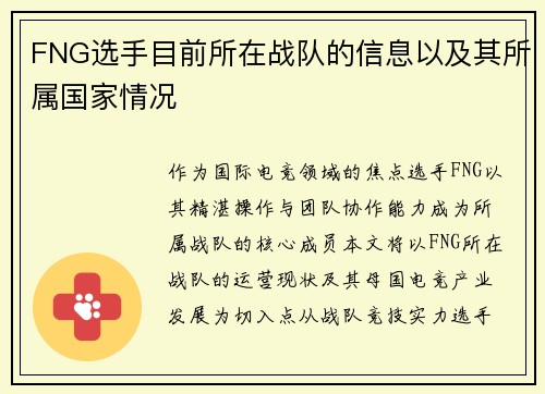 FNG选手目前所在战队的信息以及其所属国家情况