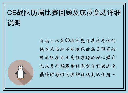 OB战队历届比赛回顾及成员变动详细说明